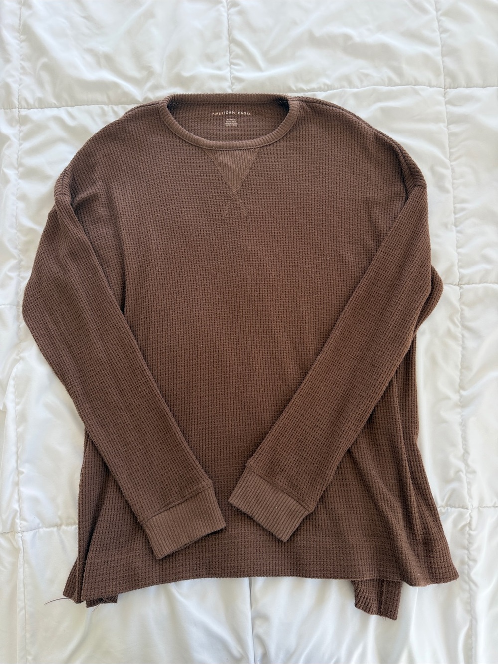 American Eagle Outfitters Men’s Chocolate Brown Waffle-Knit Crewneck Sweater